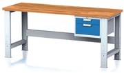 Alfa 3 Nastaviteľný dielenský stôl MECHANIC I, závesný box na náradie, 2 zásuvky, 2000x685x700-1055 mm, modré dvere