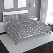 Sablio Obliečky Ružové bodky na šedej - 140x200 / 90x70