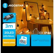 Aigostar - Vonkajší dekoratívny LED reťaz 20xLED/3m IP44 teplá biela
