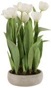 Biela dekoračné kytička Tulipány v črepníku - 30 * 31 * 48cm