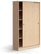 Skriňa s posuvnými dverami QBUS, 4 police, so soklom, s madlom, 2020x1200x400 mm, dub