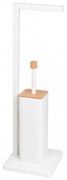 Erga Saki, držiak na toaletný papier a toaletnú kefu 20x20x64 cm, biela matná-hnedá, ERG-YKA-PD.SAKI-WHT