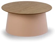 Plastový kávový stolík SETA s drevenou doskou, priemer 690 mm, dub/tehlová