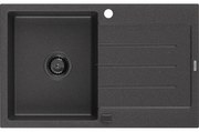 Mexen Bruno, granitový drez 795x495x200 mm, 1-komorový, čierna škvrnitá s čiernym sifónom, 6513791010-76-B