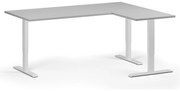 Výškovo nastaviteľný stôl, 180x140 cm, 3 motory, L/P, biela podnož, sivá