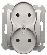 DG2MZ/43 Zásuvka bez uzemnenia dvojitý strieborný mat