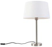 Moderná stolná lampa oceľ s bielym tienidlom 32 cm - Simplo