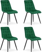 Set štyroch jedálenských stoličiek SPLIT zamatové zelené / čierne nohy (4 ks)