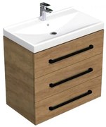 Kúpeľňová skrinka s čiernou úchytkou a umývadlom SAT Cube Way 80x71x46 cm dub Hickory mat CUBE46C803DHVER