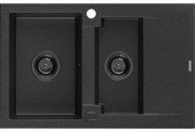 Mexen Gaspar, granitový drez 737x475x177 mm, 1,5-komorový, čierna-strieborná metalíza s čiernym sifónom, 6507731505-73-B
