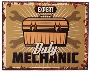 Hnedá nástenná kovová ceduľa Expert Duty Mechanic - 25*1*20 cm