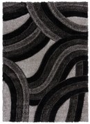 Kusový koberec Indulgence Velvet Carved Grey/Black, 80x150, čierna, obývacia izba, Flair Rugs