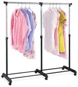 Teleskopický stojan na šaty s odkladačem, černá barva, kov / plast, chrom