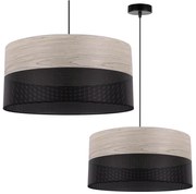 Závesné svietidlo Wood, 1x svetlobéžová dubová dýha/čierne PVC tienidlo, (fi 44cm)