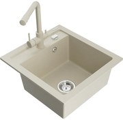 Mexen Vito, 1-komorový granitový drez 520x490x210 mm, béžová batéria Duero, béžová, 6503-69-671600-69