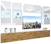 Obývacia stena Belini Premium Full Version biely lesk  / dub wotan + LED osvetlenie Nexum 79