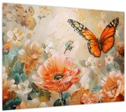 Obraz - Motýľ a kvety, olejomaľba (70x50 cm)