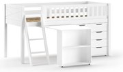 Detská vyvýšená postel Scott so stolíkom a komodou biela 90x200cm