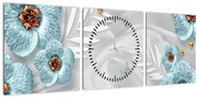 Obraz - 3D modré kvety (s hodinami) (90x30 cm)