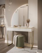 TOALETNÝ STOLÍK NESSIE BIELY LESK ĽAVÝ + ZLATÝ PODSTAVEC + ZRKADLO POLMESIAC