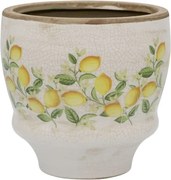 Béžový antik keramický kvetináč s citrónmi Limone Blossom - Ø 14*15 cm