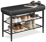 EKHO Lavička s policami na topánky, čalúnené sedadlo, botník, čierna farba