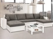 Sedacia súprava Rumba, tvar U, biela ekokoža/melírová tkanina%