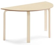 Stôl ELTON, polkruh, 1200x600x640 mm, linoleum - béžová, breza