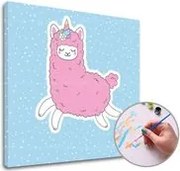 Maľovanie podľa čísel RUŽOVÁ LAMA JEDNOROŽEC – nízka náročnosť 50x50