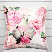 Biante Zamatová obliečka na vankúš s lemom Tamara TMR-037 Ružové pivonky na bielom 30 x 50 cm