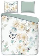 Biele/zelené obliečky na dvojlôžko/predĺžené z bavlneného saténu 200x220 cm Adiwanya – Descanso