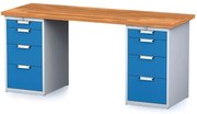 Alfa 3 Dielenský stôl MECHANIC I s 2 zásuvkovými dielenskými boxami na náradie namiesto nôh, 8 zásuviek, 2000 x 685 x 880 mm, modré dvere