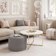 KONFERENČNÝ STOLÍK LEONARDO X BIELY LESK + ZLATÝ + TABURET ŠEDÝ