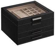 Šperkovnica, 3 priehradky, 13,5x23,1x20,3cm, čierna