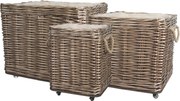 Sada 3ks hnedých košov French Basket Nature s kolieskami – 70*70*60/ 55*55*51/ 40*40*45 cm