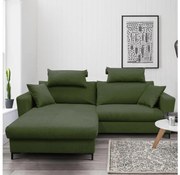 Rozkladacia rohová sedacia súprava s úložným priestorom do tvaru L HORTA ľavá zelená