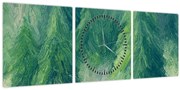 Obraz - Maľované ihličnany (s hodinami) (90x30 cm)