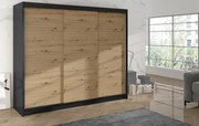 Šatníková skriňa DANIELLA 2 - šírka 200 cm, čierna / dub artisan