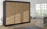 Šatníková skriňa DANIELLA 2 - šírka 200 cm, čierna / dub artisan