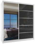 Šatníková skriňa 133 cm Belini biely mat / čierny lesk s posunými dverami a zrkadlom  MG SZP2/2/W/1L5B/HI