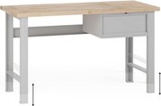 Výškovo nastaviteľný dielenský stôl G7, buková škárovka, 1500 x 685 x 840-1040 mm, 1x kontajner, 1 zásuvka, sivá