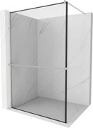 Mexen Kioto+, sprchová zástena Walk-In s poličkou a vešiakom 80 x 200 cm, 8mm číre sklo čierny vzor, brúsená oceľ profil, 800-080-121-97-70