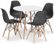 Jedálenská zostava TODI 80cm okrúhly stolový set biely + 4 stoličky OSAKA čierne