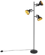 Priemyselná stojaca lampa čierna so zlatom 3-svetlo - Tommy