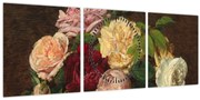Obraz - Henri Fantin-Latour, Roses de Nice on a Table, reprodukcia (s hodinami) (90x30 cm)