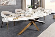 Jedálenský stôl SCULPTURE 280 cm oválny bronzový rám s keramickou doskou, viacfarebný mramorový vzhľad