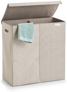 Dvojkomorový kôš na triedenie špinavej bielizne, béžový s prúžkami