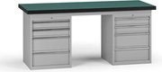 Pracovný stôl do dielne G8, 1800 x 750 x 800 mm, 2x kontejner, 8 zásuviek, sivá