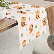 Biante Detský bavlnený behúň na stôl Sandra SA-616 Sovičky na vetvičkách na bielom 20x120 cm