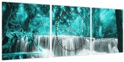 Obraz - Modrý vodopád (s hodinami) (90x30 cm)